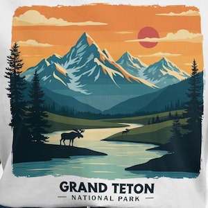 Grand Teton National Park Graphic Tee, Natur Berge Landschaft Shirt, Outdoor Wandern Wildlife Abenteuer T-Shirt