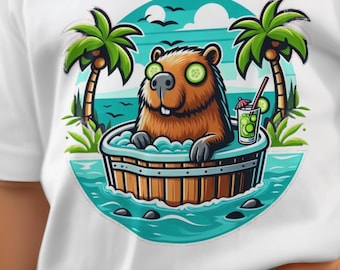 Relaxing Capybara Kids T-Shirt, Funny Animal Graphic Kids Tee, Cute Capybara Design, Tropical Beach Vibes Kids Sweatshirt, Comfy Casual Wear