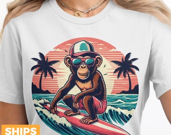 Surfing Monkey Graphic Tee: Beach Vibes T-Shirt or Sweatshirt