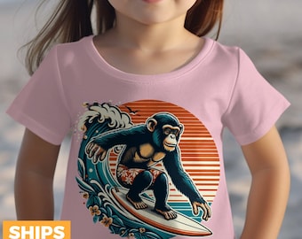Surfing Ape Kids T-Shirt: Funny Vintage Surf Monkey Graphic