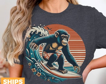 Surfing Ape T-Shirt: Funny Vintage Surf Monkey Graphic Tee
