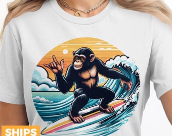 Surfer Monkey Graphic T-Shirt, Beach Apparel