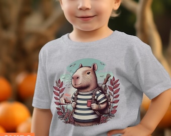Cute Capybara Kids T-Shirt, Animal Lover Gift, Capybara Kids Tee, Hiking Adventure Sweatshirt, Nature Art Top, Cool Graphic Kids Tee