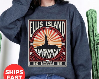 Vintage Ellis Island Sweatshirt: Statue of Liberty, NYC History