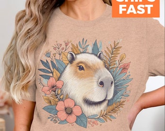 Capybara Graphic T-Shirt, Floral Wildlife Tee