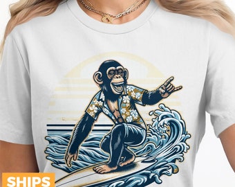 Funny Surfing Monkey T-Shirt, Beach Lover Gift