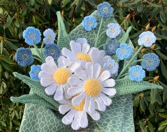 Crochet Spring Flower Bouquet Pattern – Daisy & Forget-Me-Not (PDF Pattern)
