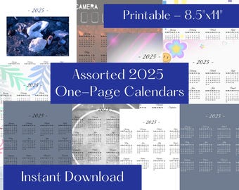 2025 Calendar Printable: Assorted PNG, JPG, PDF (Digital Download)