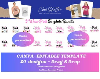Breast Cancer Awareness Frame Bundle: 20 Editable Canva Templates (Digital Download)