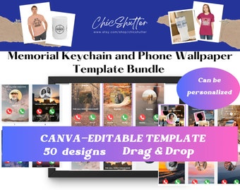 50 Design Memorial Keychain Bundle | Memoriable Gift | Downloaded Instantly | Personally Gifted | Editable Canva Template |