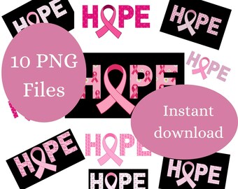 Breast Cancer Awareness PNG Files: Hope Ribbon Designs (Digital Download)