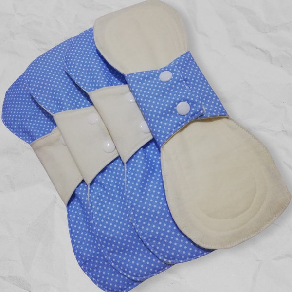 Period Pads, Blue Spotted Cotton Fabric, Soft Flannel Menstruating Pad