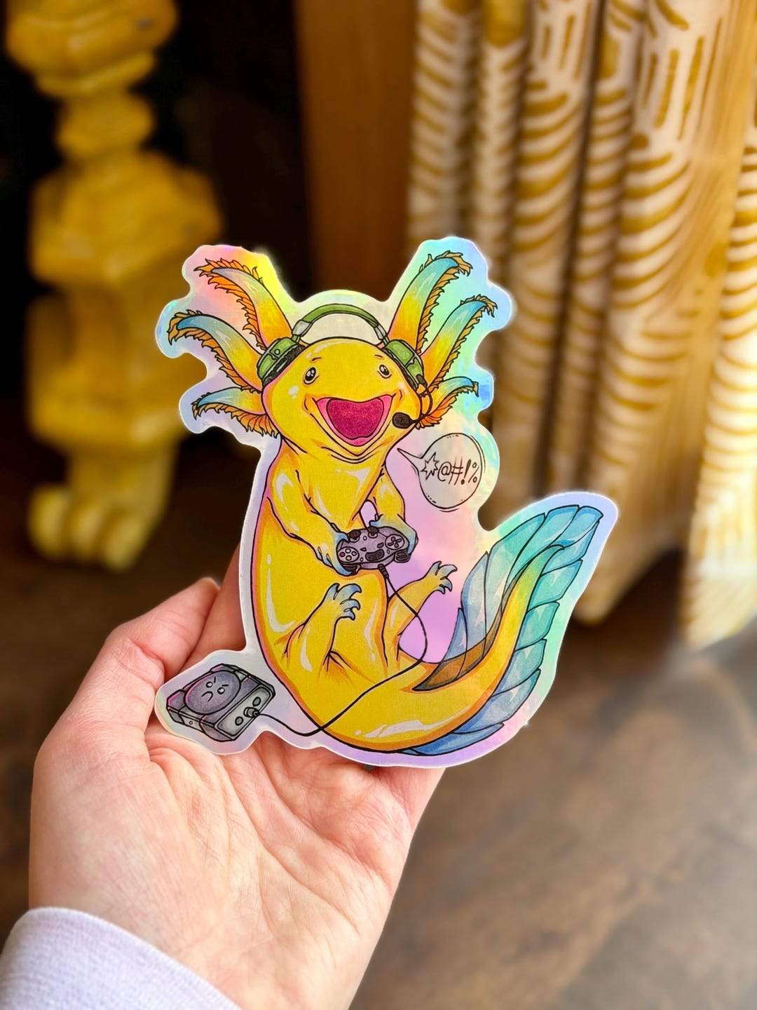 Axolotl Gamer Holographic Sticker: Waterproof Vinyl Sticker, Original ...