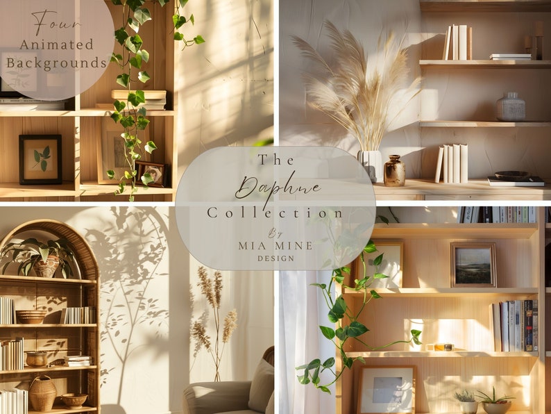 Wood Shelves Virtual Office Bundle | Four Animated Zoom Backgrounds ...