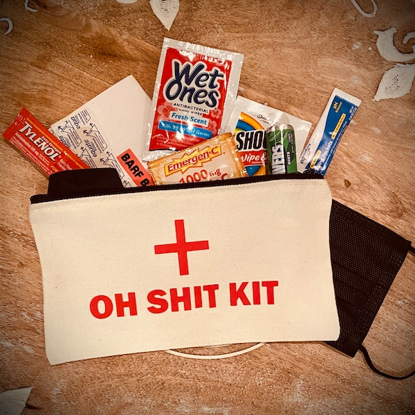 BEST Oh Shit Kit With SUPPLIES - Hangover Kit, Bachelor or Bachelorette Party Favors, First Aid Kit, Gag Gift, Twenty First Birthday Gift