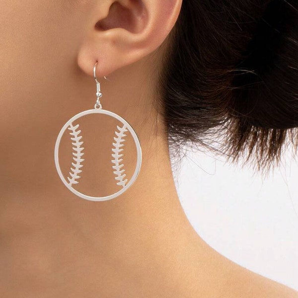 Softball or Baseball Earrings, Silver Earrings, Hollow Cut Baseball Softball Earrings, Lightweight Earrings for Baseball and Softball Season