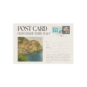 Cartão postal de viagem vintage, Cinque Terre, Itália