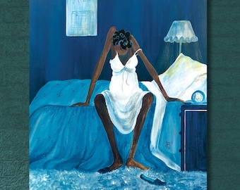 Blue Monday Canvas Art, Annie Lee Black Figure (Gallery Wrapped, Ready to Hang)
