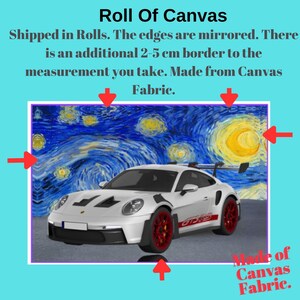 The image is a roll of canvas fabric, which is made from the edges of a canvas painting. The edges are mirrored, and there is an additional 2.5 cm border to the measurement you take. Made from Canvas Fabric.