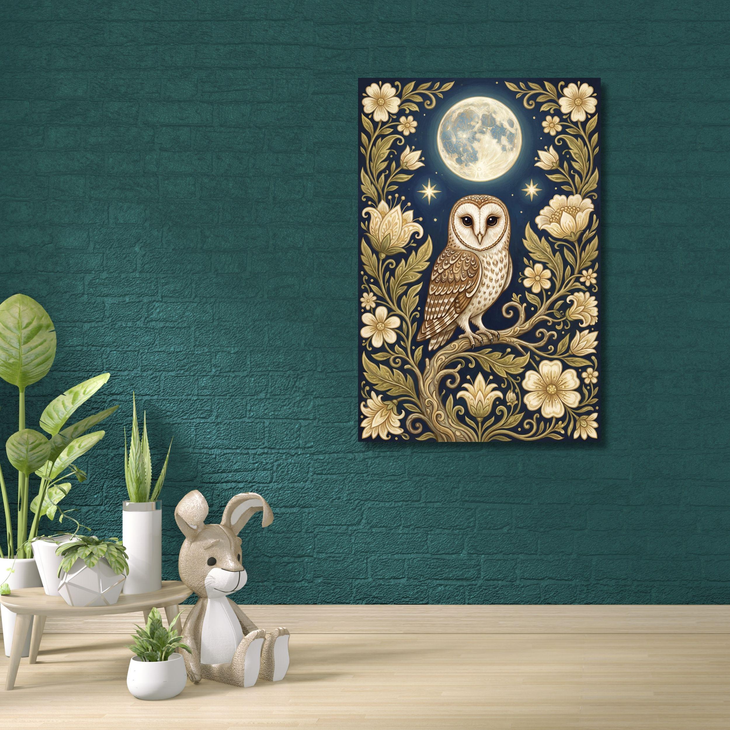 Unique Gift for Owl Lovers Canvas, Magical Nature Art,Dreamy Dorm Room Canvas, Intricate Floral and 