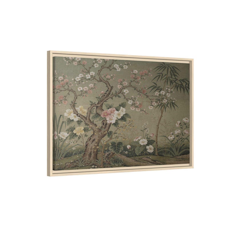 Tree of Life Chinoiserie Canvas Wall Art – William Morris Style Botanical Print image 1