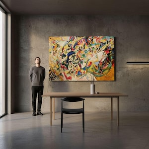 Opera d'arte astratta su tela di Wassily Kandinsky, stampa di un capolavoro espressionista, decorazione murale geometrica colorata, murale astratto lirico