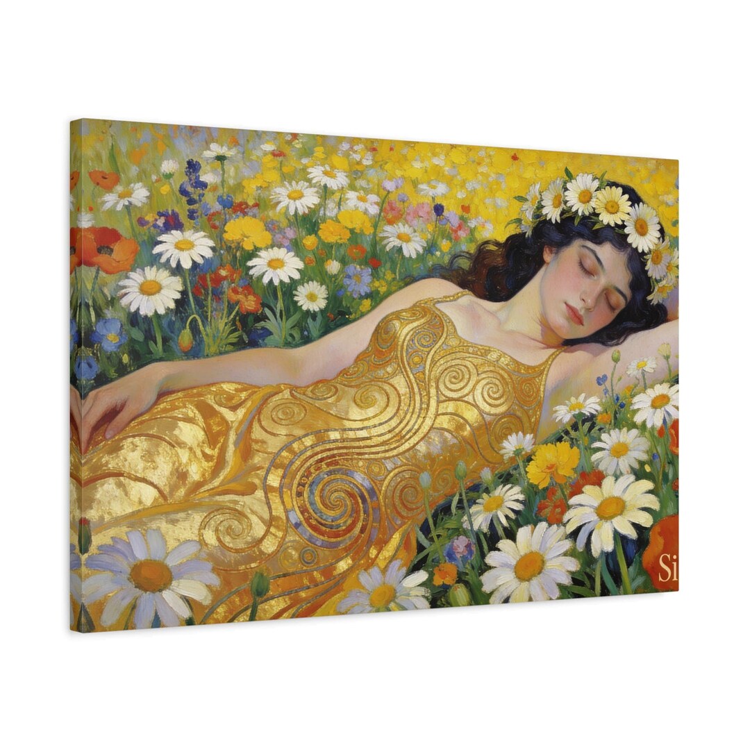 Gustav Klimt Sleeping Woman Floral Poppy Field Canvas Wall Art - Etsy