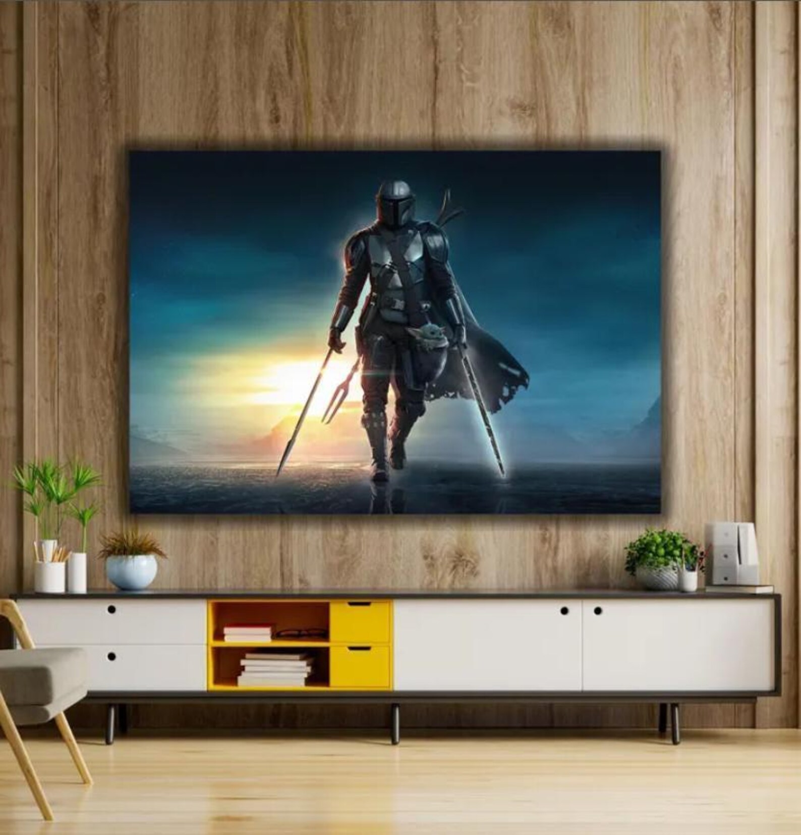 The Mandalorian and Grogu Canvas Art, Star Wars Poster Wall Decor, Sci ...