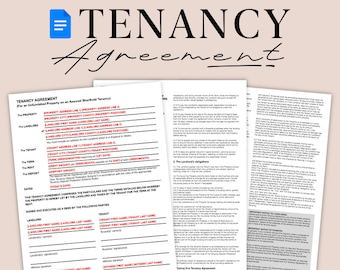 Tenancy Agreement | Unfurnished | For England and Wales | Fully Editable Google Doc