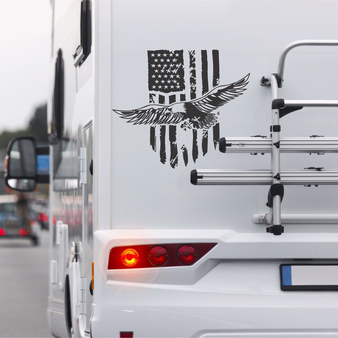 American Flag Camper RV Decal Eagle. USA Hunting Sticker, Vinyl ...