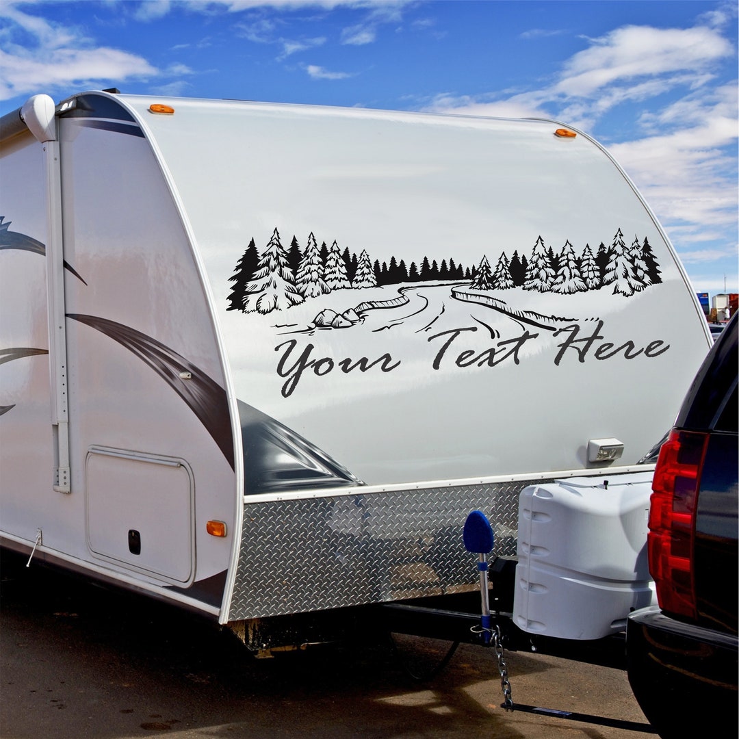 Personalized Winter Forest Camper Decal, Custom Text RV Vinyl Graphics ...