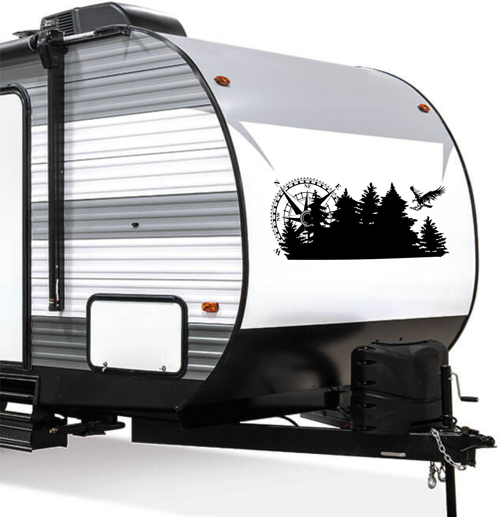 RV Camper Decal Adventure Awaits Truck Sticker Forest Compass Eagle ...