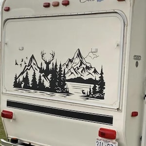 RV Camper Decal, Whitetail Deer, Forest, Lake, Mountain Vinyl Graphics