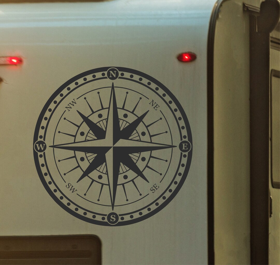 Compass Rv Symbol Compass Rose RV Decal, Adventure Awaits, Travel Vinyl Sticker - Etsy