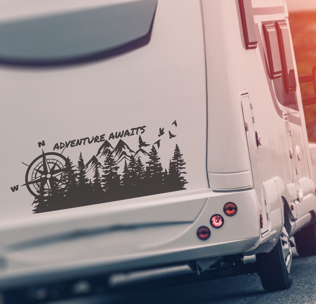 Adventure Awaits RV Decal, Compass, Forest, Mountains Vinyl Graphic - Etsy