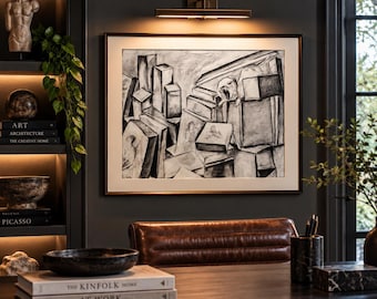 The Guest Room – Signed Charcoal Art Print, Surreal Animal Drawing, Original Black and White Wall Art, 12x16