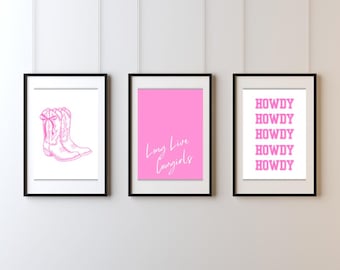 Vintage Cowgirl Western Art Prints - Retro Wild West Pink Wall Art - Western Gallery Wall Set - Digital Download for Rustic Chic Home Decor