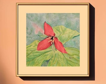 Red Trillium Watercolor Painting Digital Download