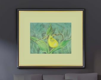 Yellow Lady Slipper Watercolor Painting Digital Download