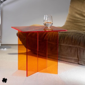 Side table orange transparent / newspaper stand / coffee table / acrylic glass 3in1 furniture 40 cm