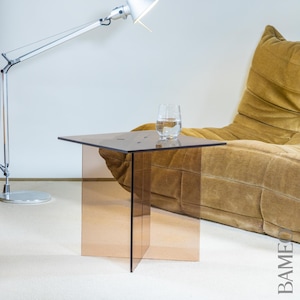 Bijzettafel bruin transparant / krantenrek / salontafel / acrylglas 3-in-1 meubel / 40 cm