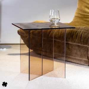 Side table brown transparent / newspaper stand / coffee table / acrylic glass 3in1 furniture 40 cm