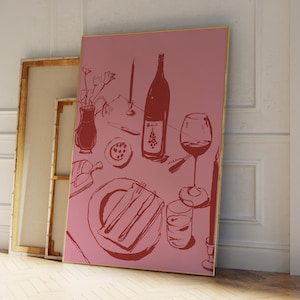 Dinner Party Art Print, Digital Download,Printable Art, Kitchen Art, Trendy Home Decor, Bar Cart Art, Wine Illustration, Cute Poster