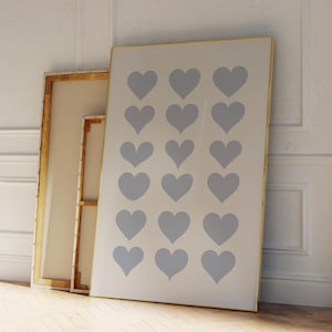 BLUE Hearts Preppy Printable Poster, Abstract Hand Drawn Hearts Prints, Funky Room Decor, Girly College Dorm Posters, Y2K Cute Wall Art
