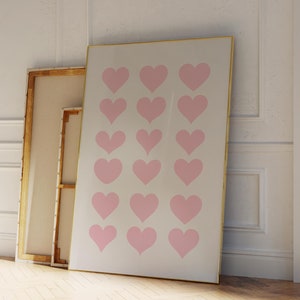 PINK Hearts Preppy Printable Poster, Abstract Hand Drawn Hearts Prints, Funky Room Decor, Girly College Dorm Posters, Y2K Cute Wall Art