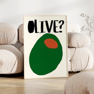 OLIVE KUNST! Handgezeichnete Küche Druck, Trendige Küche, Italienische Küche Druck, Küchen Deko, Pop Art Food Druck, Süß Oliven Druck