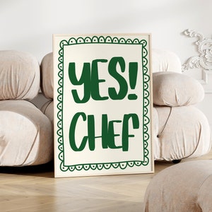 Yes Chef Poster Print, Cute Kitchen Wall Art, Typography Print, Mid Century Modern, Gift For Chef, Minimalistic Kitchen Print, French Quote