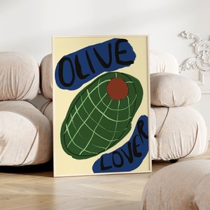 OLIVE LOVERCLUB! Handgezeichnete Küche Druck, Trendige Küche, Italienische Küche Druck, Küchen Deko, Pop Art Food Druck, Süß Oliven Druck