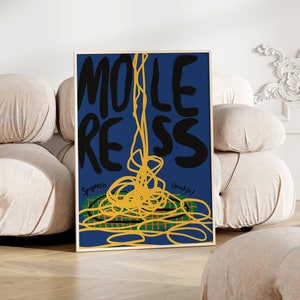 MEER SPAGHETTI Minder overstuur! Handgetekende keukenafdruk, pastaafdruk, spaghettiposter, keukenposter, trendy keuken, Italiaanse keukenafdruk