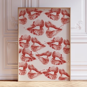 Trendy Lippenstift küsst Druck, rotes Mund küsst Plakat, Zungenkuss druck, KISS LIPS Trendy Retro Kusslippen, Wohnungsästhetik